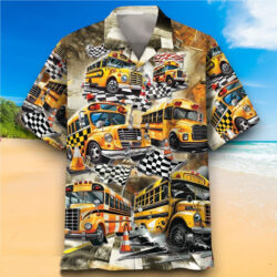 Funny School Bus Drag Racing Hawaiian Shirt Special Gift For Men Women