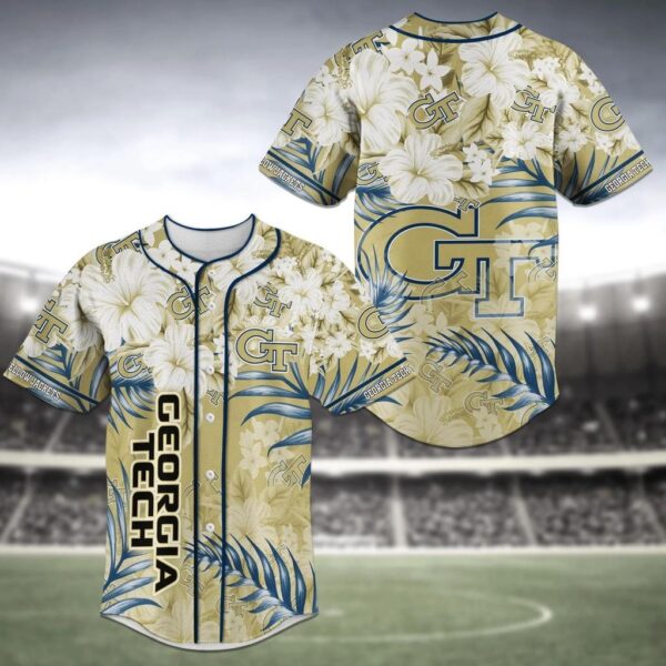 Georgia Tech Yellow Jackets NCAA Baseball Jersey Shirt Flower