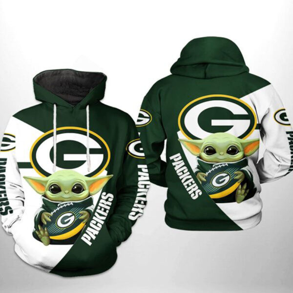 Green Bay Packers NFL Baby Yoda Team 3D Hoodie All Over Print