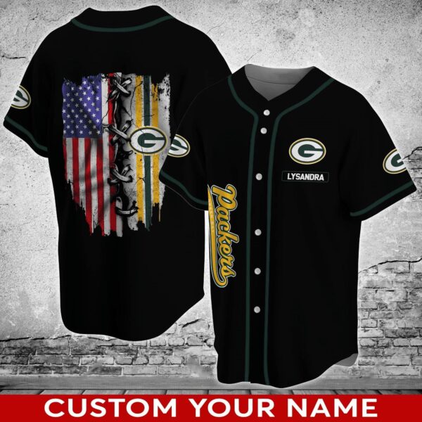 Green Bay Packers NFL Personalized Custom Name Baseball Jersey Shirt