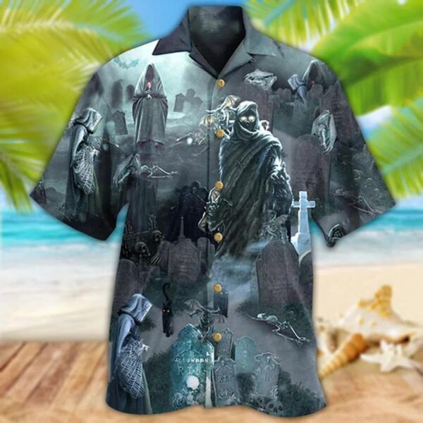 Halloween Hawaiian Shirt Halloween Death Could Not Hold Him In Tomb With Grey Back Ground Aloha ShirtHalloween Gift For Members Family Friends