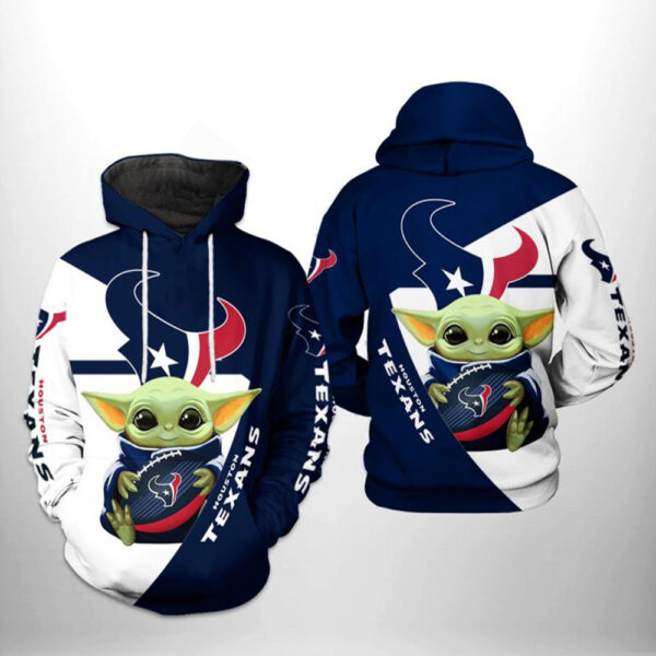 Houston Texans NFL Baby Yoda Team 3D Hoodie All Over Print