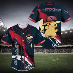 Houston Texans NFL Baseball Jersey Shirt with Pikachu Print