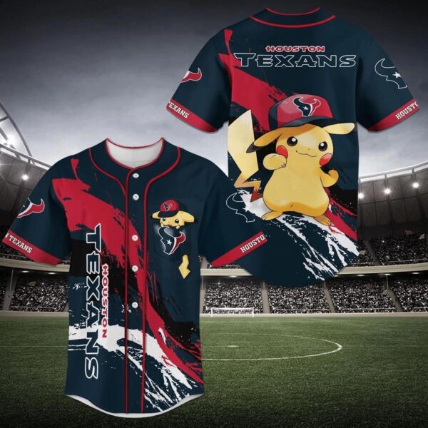 Houston Texans NFL Baseball Jersey Shirt with Pikachu Print