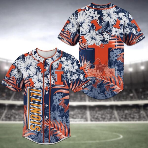 Illinois Fighting Illini NCAA Baseball Jersey Shirt Flower