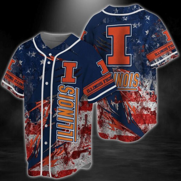 Illinois Fighting Illini NCAA Baseball Jersey Shirt US Flag