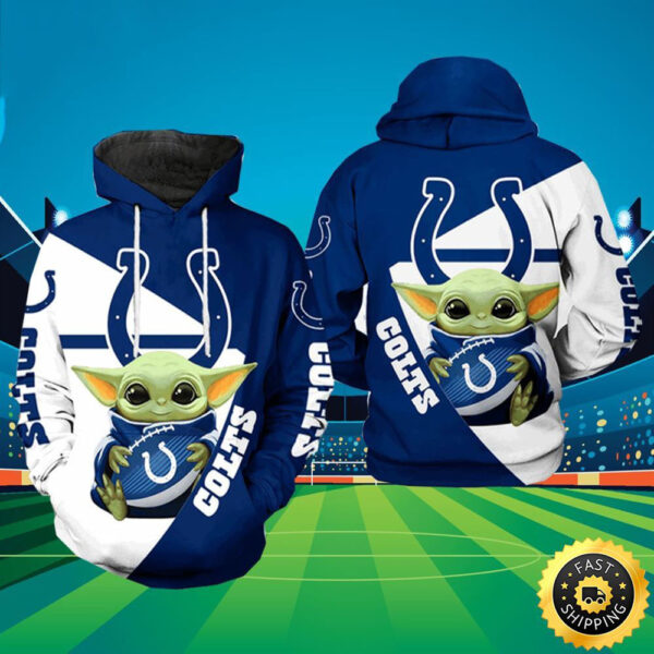 Indianapolis Colts NFL Baby Yoda Team 3D Hoodie All Over Print