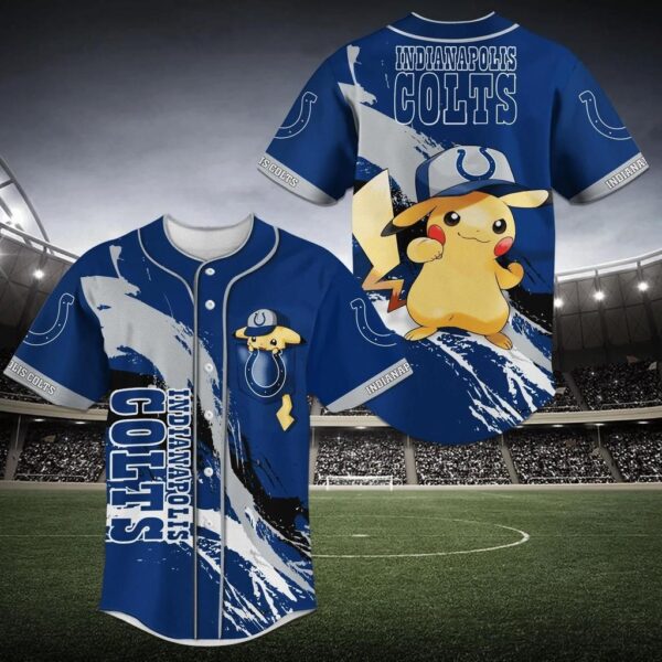 Indianapolis Colts NFL Baseball Jersey Shirt Pikachu