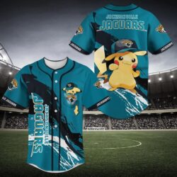 Jacksonville Jaguars NFL Baseball Jersey Shirt Featuring Pikachu