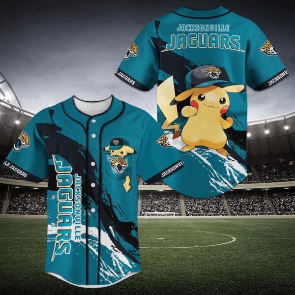 Jacksonville Jaguars NFL Baseball Jersey Shirt Featuring Pikachu