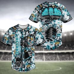 Jacksonville Jaguars NFL Baseball Jersey Shirt with Flower Skeleton Design