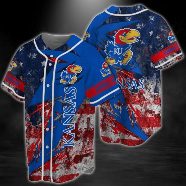 Kansas Jayhawks NCAA Baseball Jersey Shirt US Flag