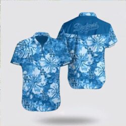 LA Dodgers Camouflage Hibiscus Flower Pattern MLB Hawaiian Shirt