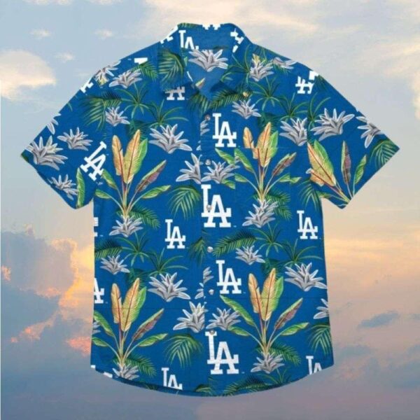 Los Angeles Dodgers Lush Botanical Blue Hawaiian Shirt