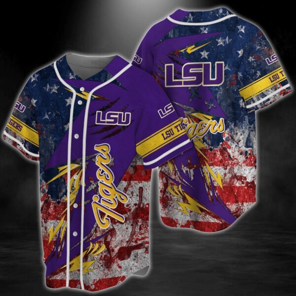 LSU TIGERS NCAA Baseball Jersey Shirt US Flag