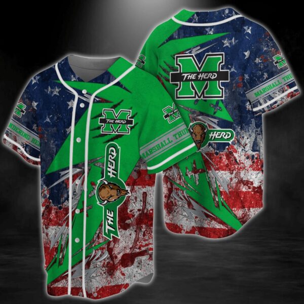 Marshall Thundering Herd NCAA Baseball Jersey Shirt US Flag