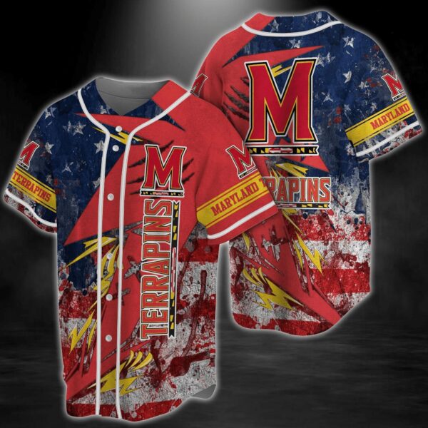 Maryland Terrapins NCAA Baseball Jersey Shirt – US Flag