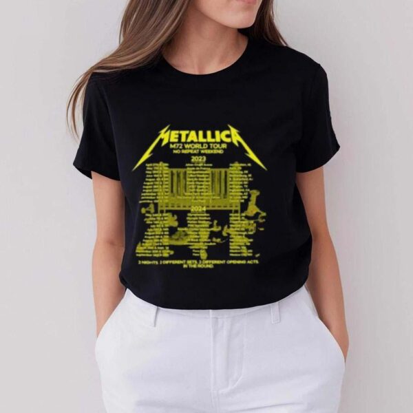 Metallica Album Song And Tour 2023 2024 Merch, Metallica Skull 72 Seasons Shirt, Metallica M72 World Tour No Repeat Weekend 2023 2024 Tickets Shirt