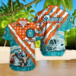 Miami Dolphins NFL Flag Pattern Hawaiian Shirt Custom Name For Fans Summer Gift