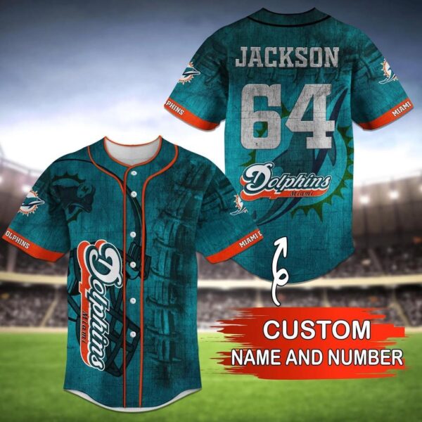 Miami Dolphins NFL Personalized Custom Name Baseball Jersey Shirt