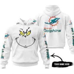 Miami Dolphins Personalized Name Grinch Face White 3D Hoodie For Men And Women