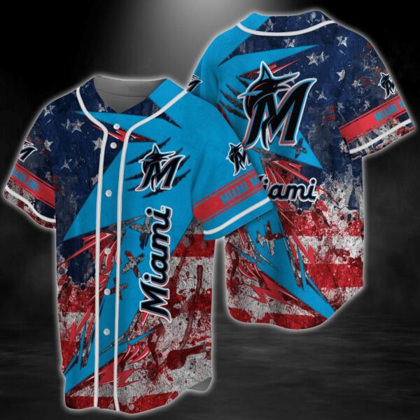 Miami Marlins MLB Baseball Jersey Shirt US Flag