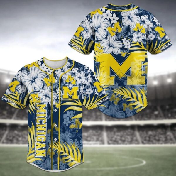 Michigan Wolverines NCAA Baseball Jersey Shirt Flower