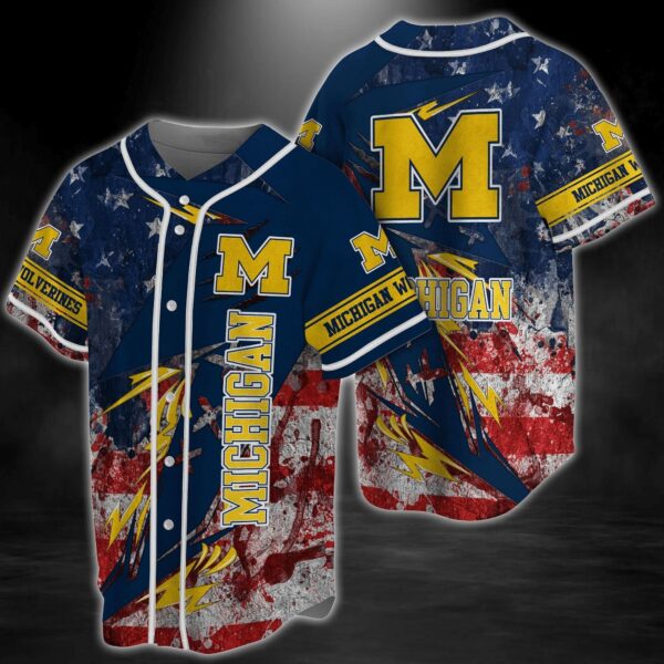 Michigan Wolverines NCAA Baseball Jersey Shirt US Flag