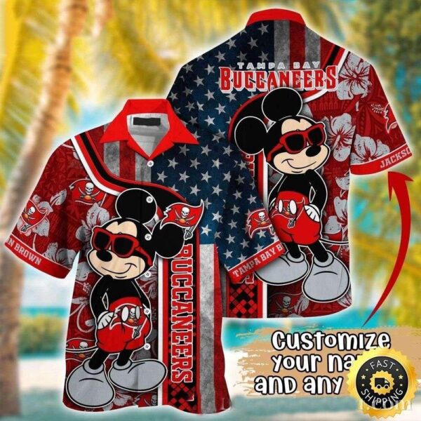 Mickey American Flag Tampa Bay Buccaneers Personalized Hawaiian Shirt