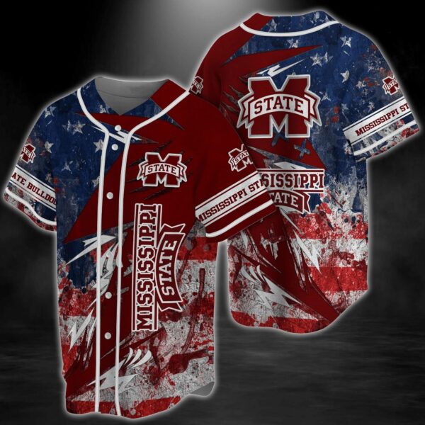 Mississippi State Bulldogs NCAA Baseball Jersey Shirt US Flag