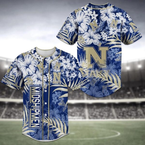 Navy Midshipmen NCAA Baseball Jersey Shirt Flower