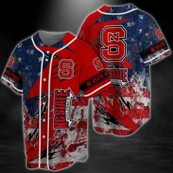 NC State Wolfpack NCAA Baseball Jersey Shirt US Flag