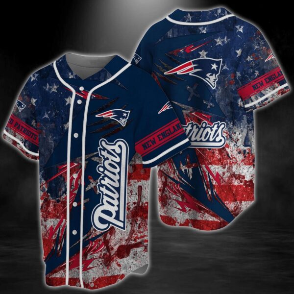 New England Patriots NFL Baseball Jersey Shirt America Flag