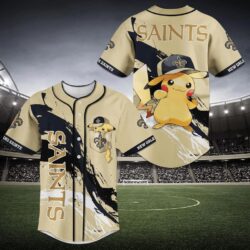 New Orleans Saints NFL Baseball Jersey Shirt Pikachu