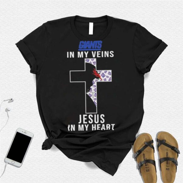 New York Giants NFL In My Veins Jesus In My Heart Cross 2024 T Shirt