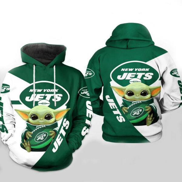 New York Jets NFL Baby Yoda Team 3D Hoodie All Over Print