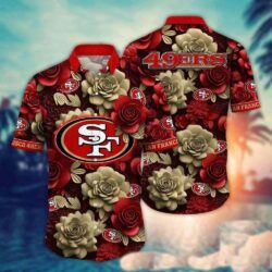 NFL 49ers Burgundy Blooms Pride Aloha Shirt