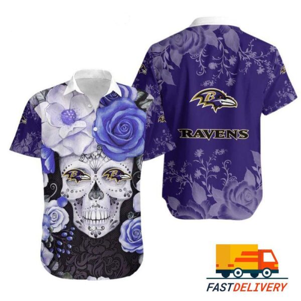 NFL Baltimore Ravens Hawaiian Shirt Skulls Flower Gift For Fans Football Lover