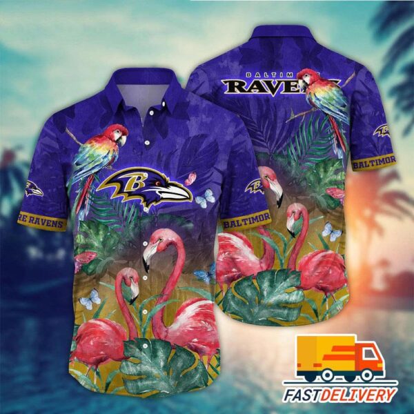 NFL Baltimore Ravens Hawaiian Shirt Style Flamingo Gift For Fans Football Lover