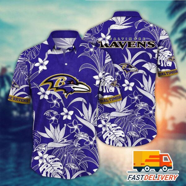 NFL Baltimore Ravens Hawaiian Shirt Tropical Flower Gift For Fans Football Lover