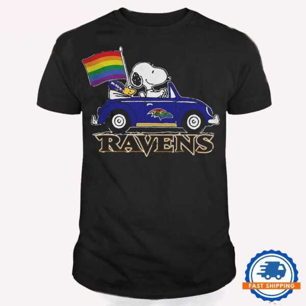 NFL Baltimore Ravens Snoopy Peanuts LGBT Flag T Shirt, LGBT Pride T Shirt