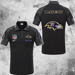 NFL Baltimore Ravens Tactical Polo Shirt, Custom Football Zip Polo Shirt