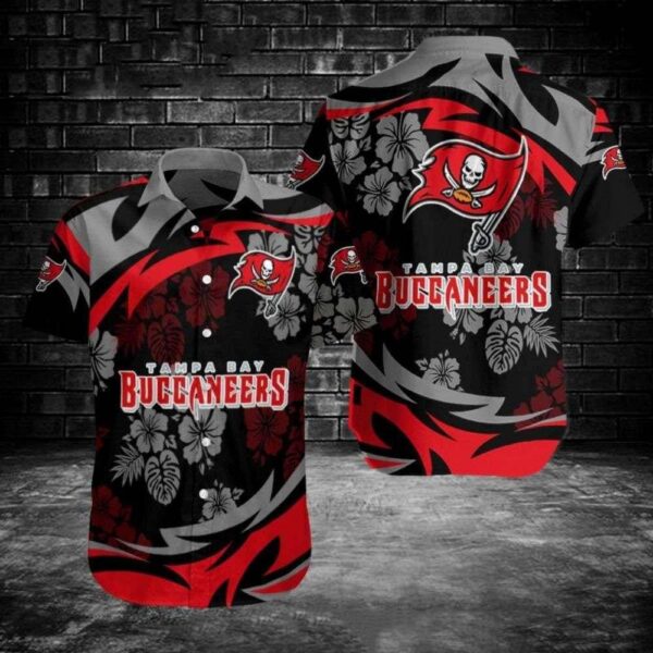 NFL Buccaneers Tropic Thunder Red and Black Hawaiian Shirt