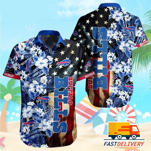 NFL Buffalo Bills Hawaiian Shirt Style Tropical Flower America Flag Gift For Fans Football Lover