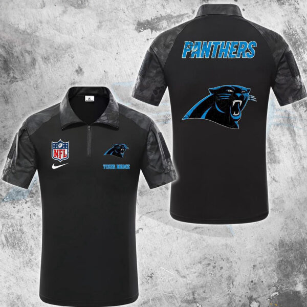 NFL Carolina Panthers Tactical Polo Shirt, Custom Football Zip Polo Shirt