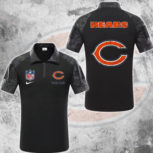 NFL Chicago Bears Tactical Polo Shirt, Custom Football Zip Polo Shirt