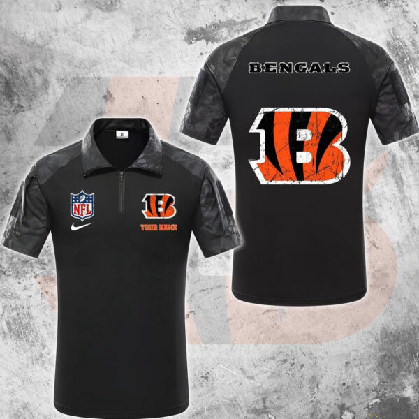 NFL Cincinnati Bengals Tactical Polo Shirt, Custom Football Zip Polo Shirt