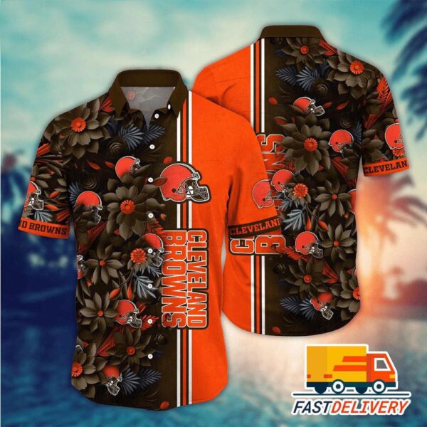 NFL Cleveland Browns Hawaiian Shirt Tropical Flower Gift For Fans Football Lover