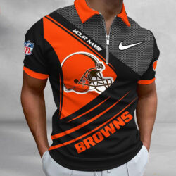 NFL Cleveland Browns Polo Shirt, Football Sport Zip Polo Shirt