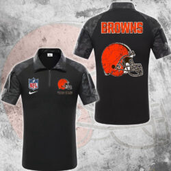 NFL Cleveland Browns Tactical Polo Shirt, Custom Football Zip Polo Shirt